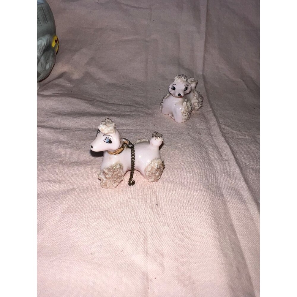 Vintage Ceramic Pink Spaghetti Poodle Figurines With Chains Collectible Mid Cent - Picture 10 of 10